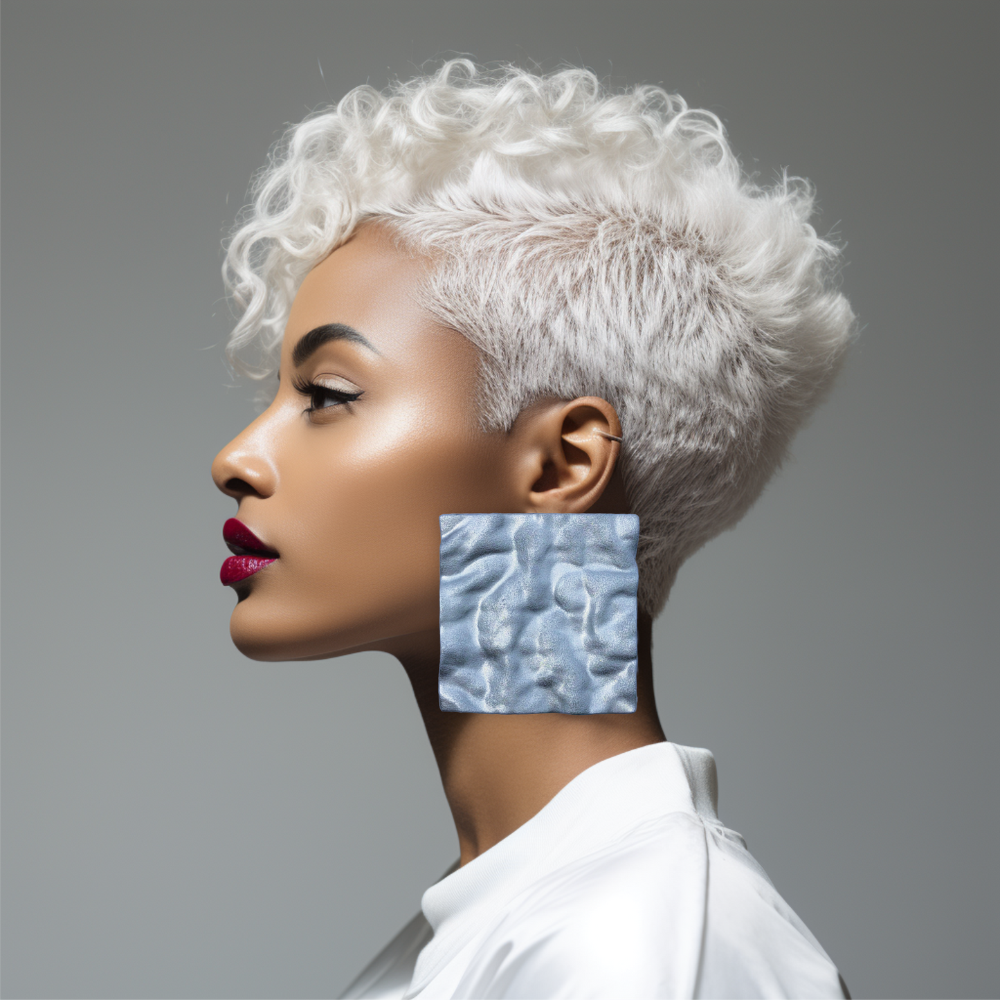 Crumpled Square Earrings / Silver