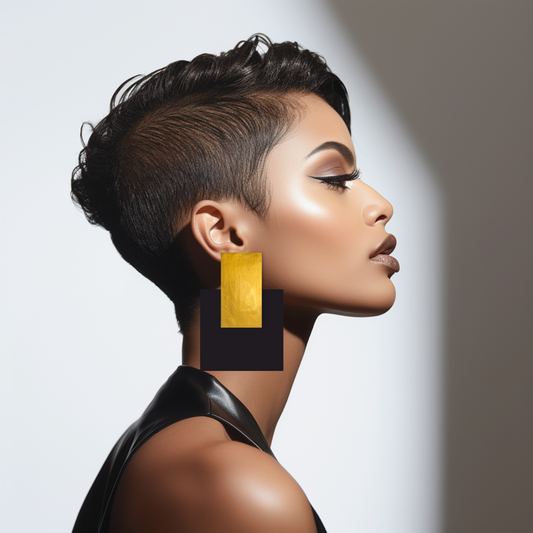 Gold Square Earrings/ Gold+Black