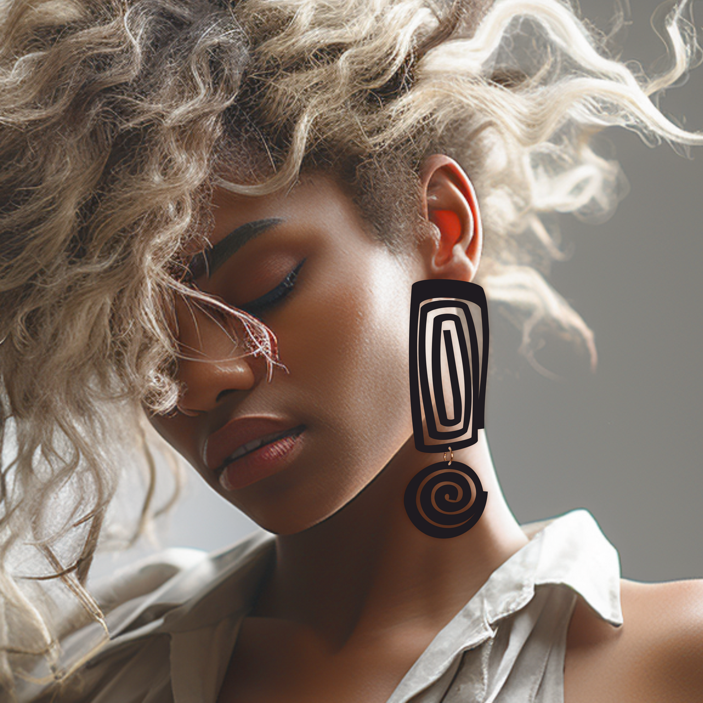 PlexiGlass Mirror-Black Square Spiral Earrings / Black