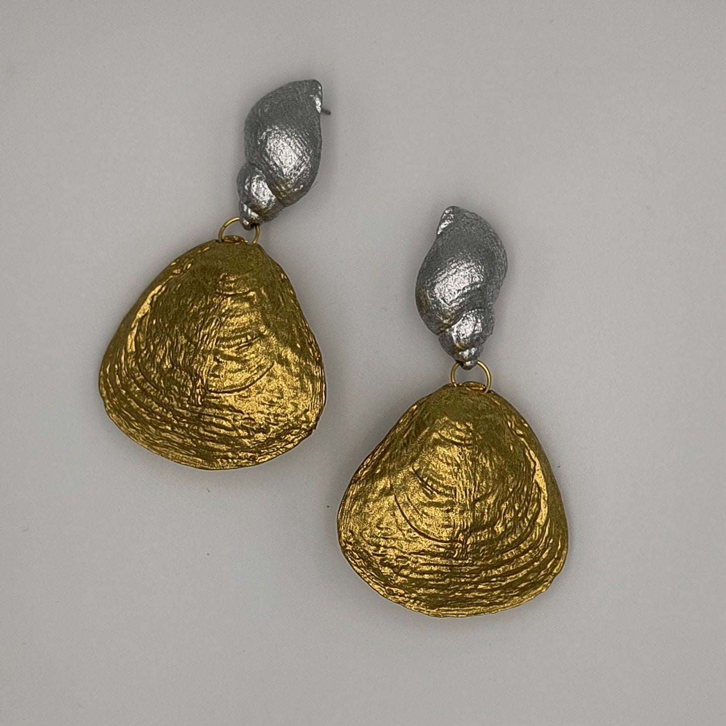 Shell Earrings / Silver + Gold