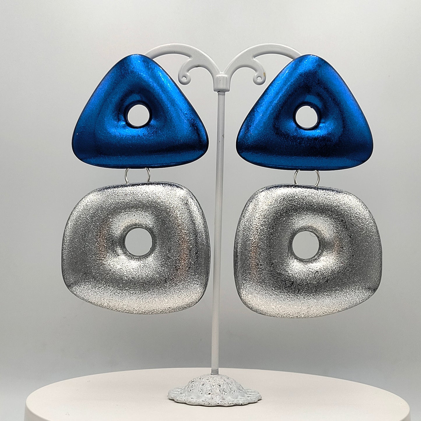 Art Deco Earrings / Blue & Silver