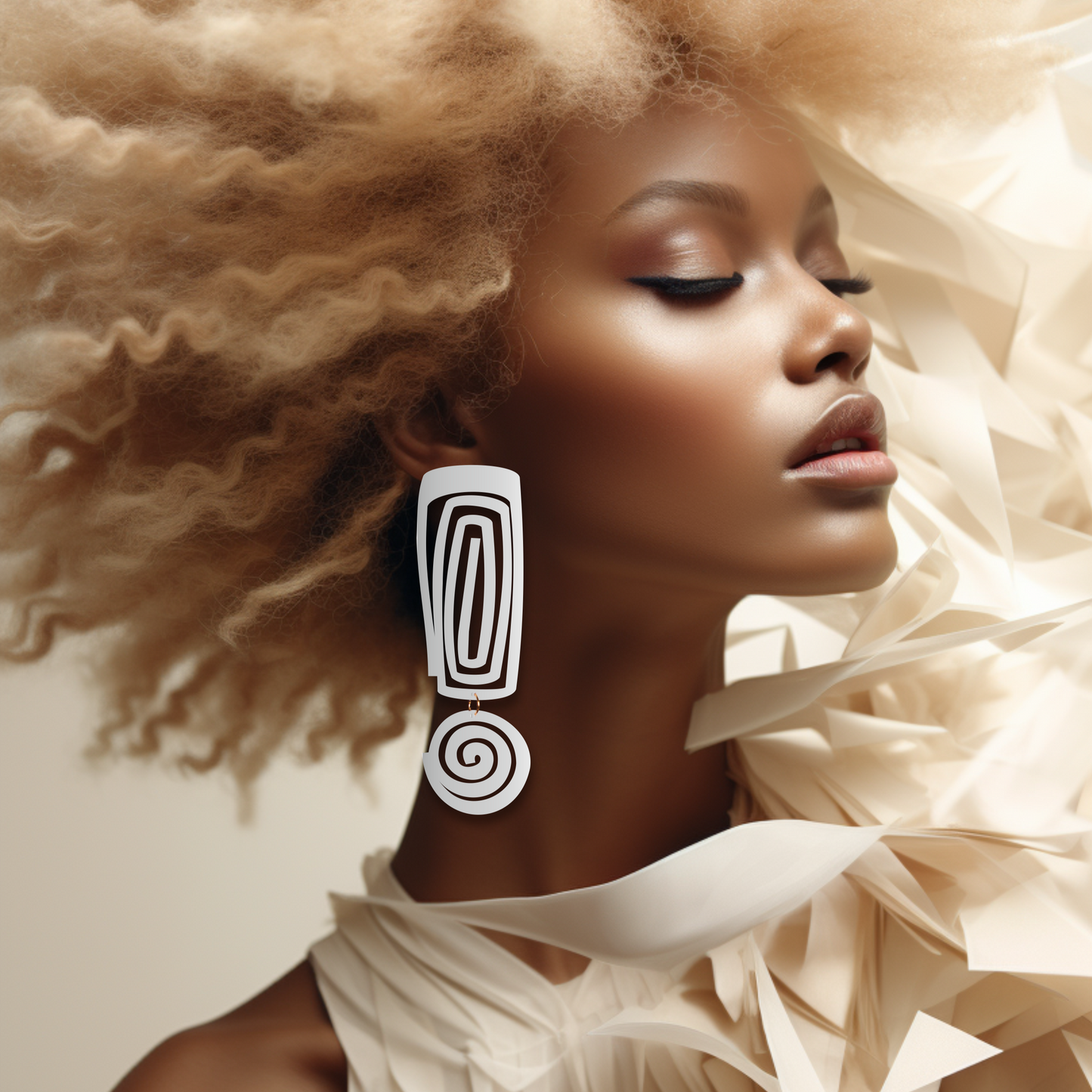 PlexiGlass Mirror-White Square Spiral Earrings / White