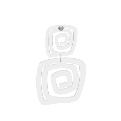 PlexiGlass Mirror-White Spiral Double Square Earrings / White