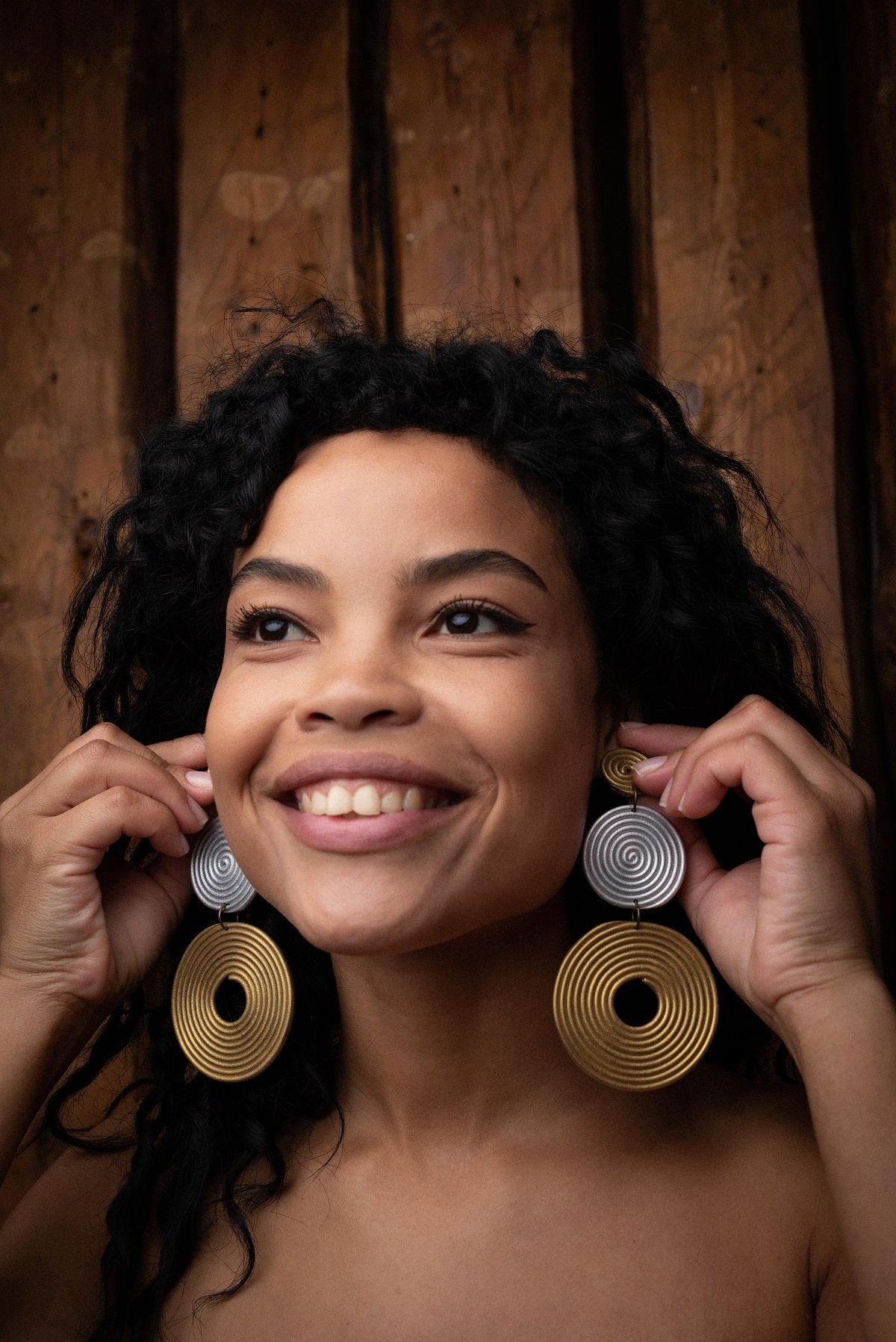 African Spiral Circle Earrings / Gold+Silver