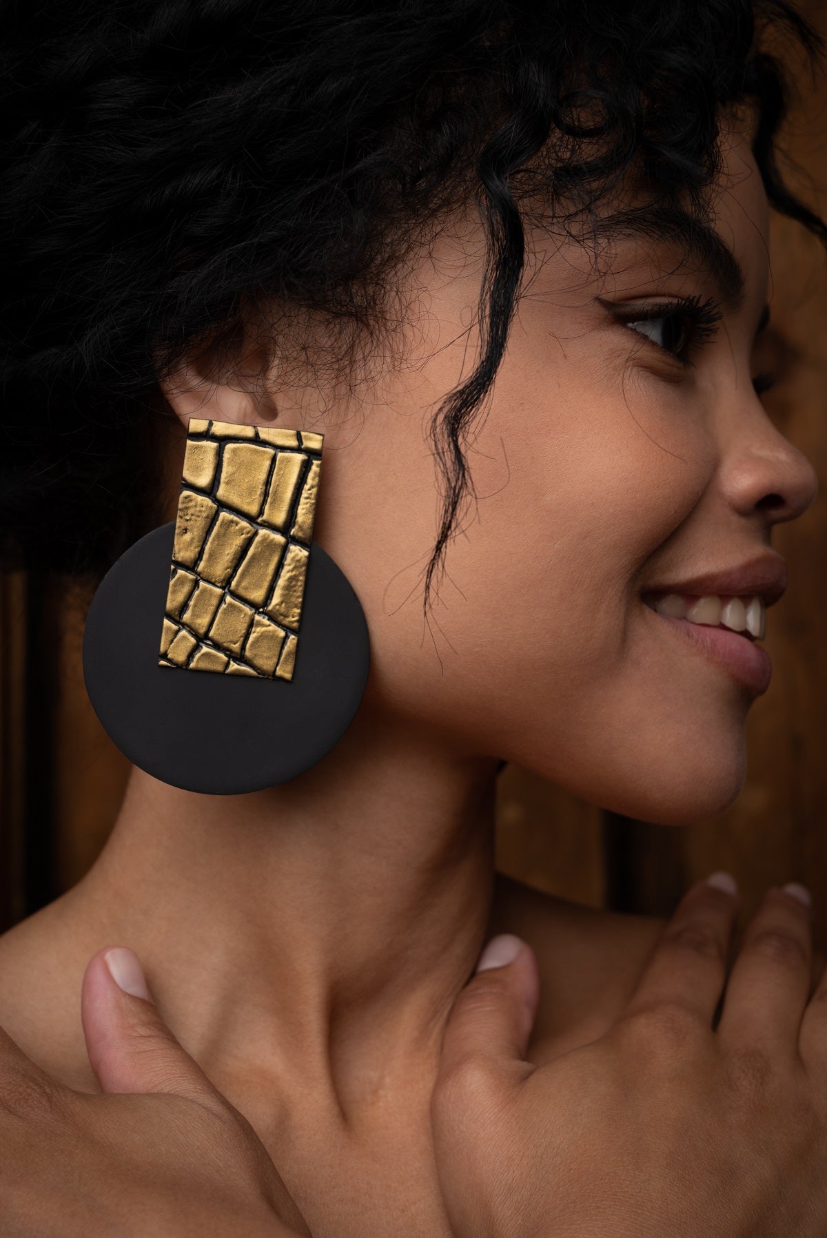 Gold Snake Earrings/ Gold+Black