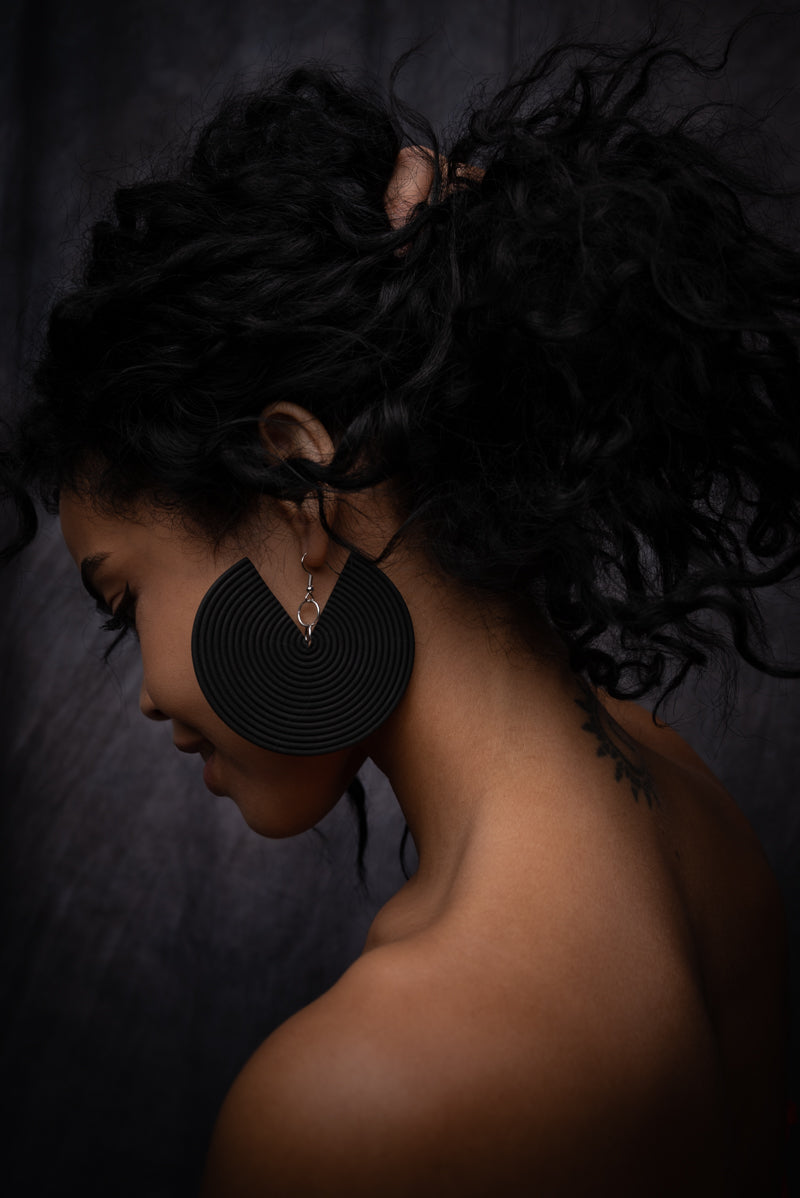 African Spiral Earrings / Matte Black