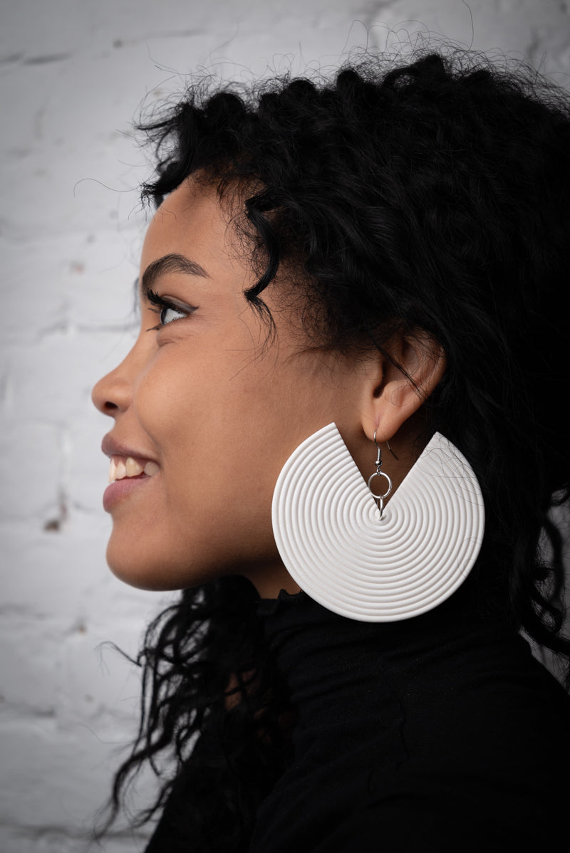 African Spiral Earrings / Matte White