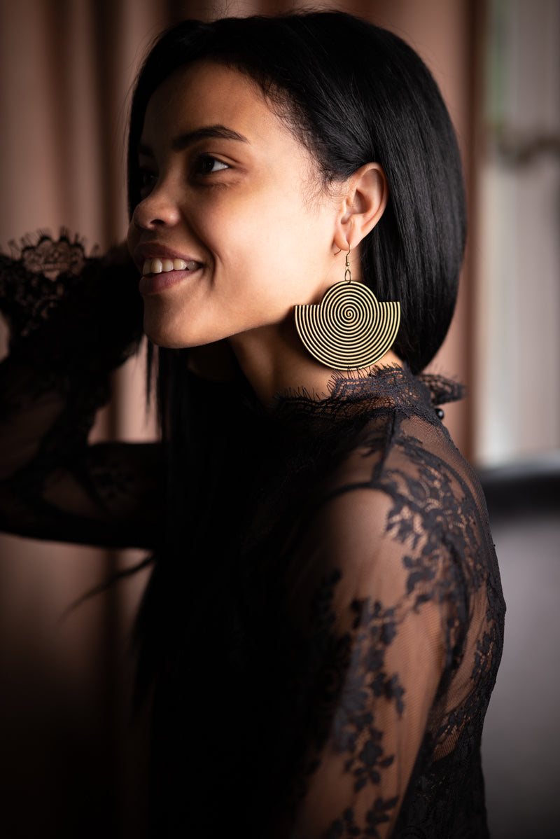 African Spiral Semi-Circle Earrings/ Aged Gold
