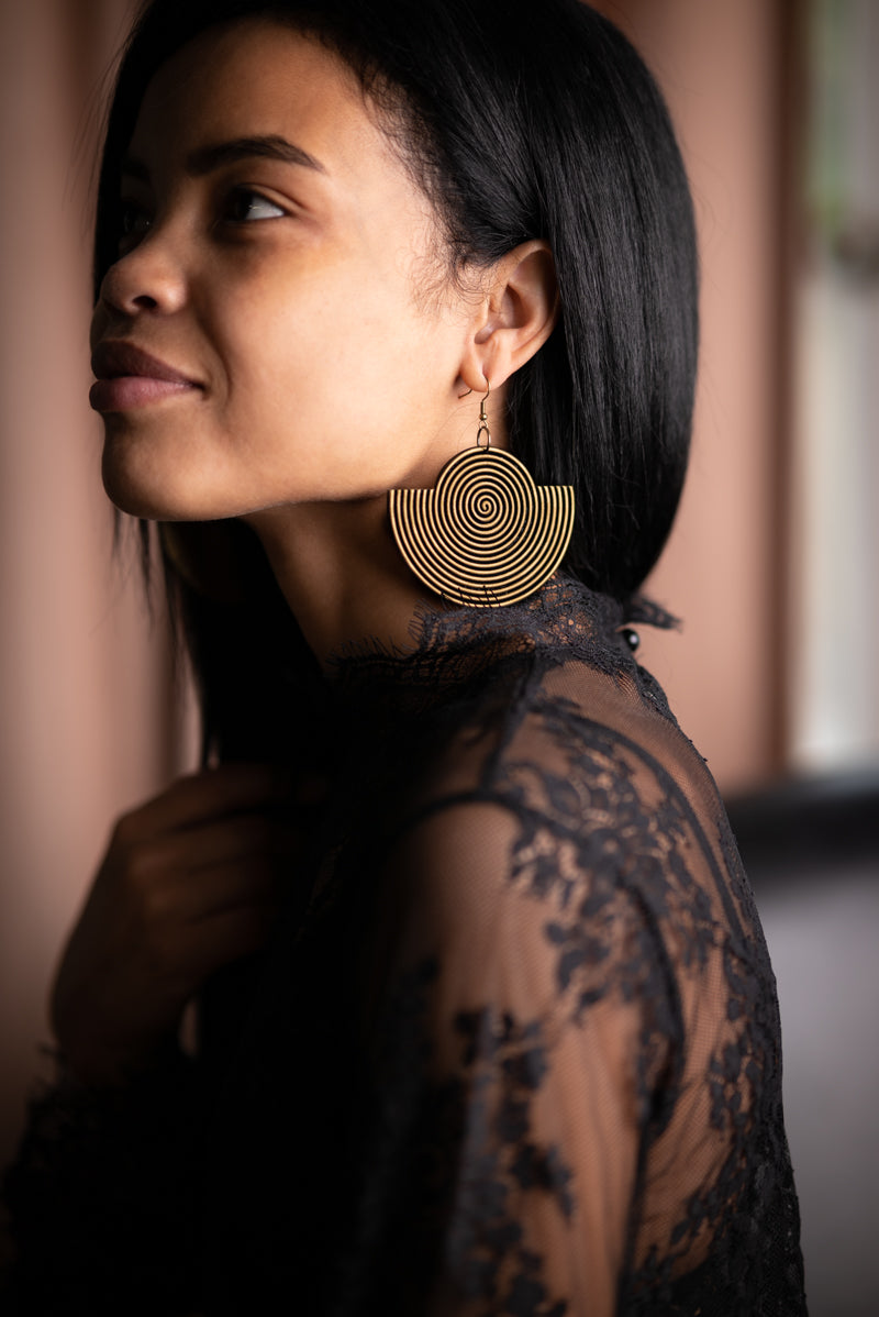 African Spiral Semi-Circle Earrings/ Aged Gold
