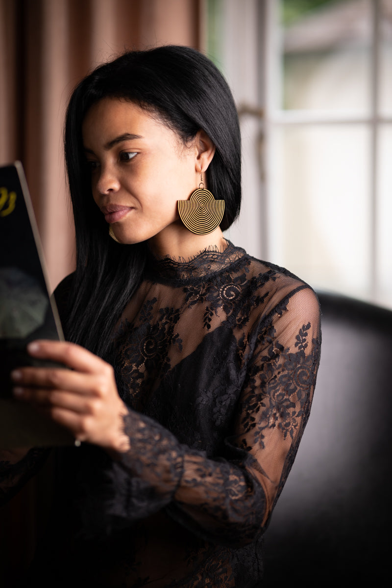 African Spiral Semi-Circle Earrings/ Aged Gold