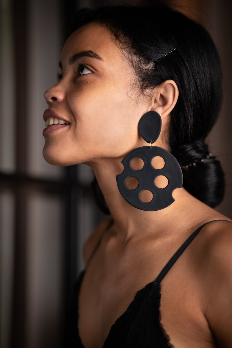 Black Cheese Earrings/ Black
