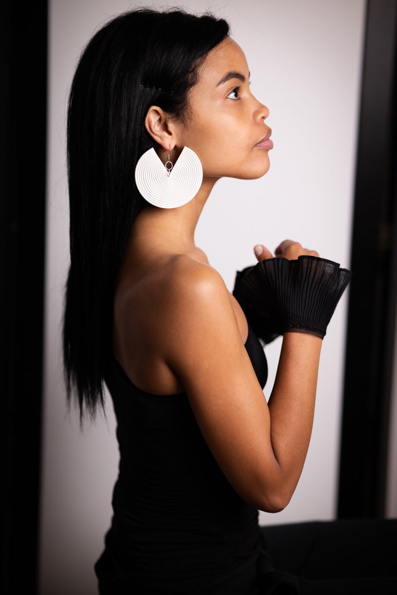 African Spiral Earrings / Matte White