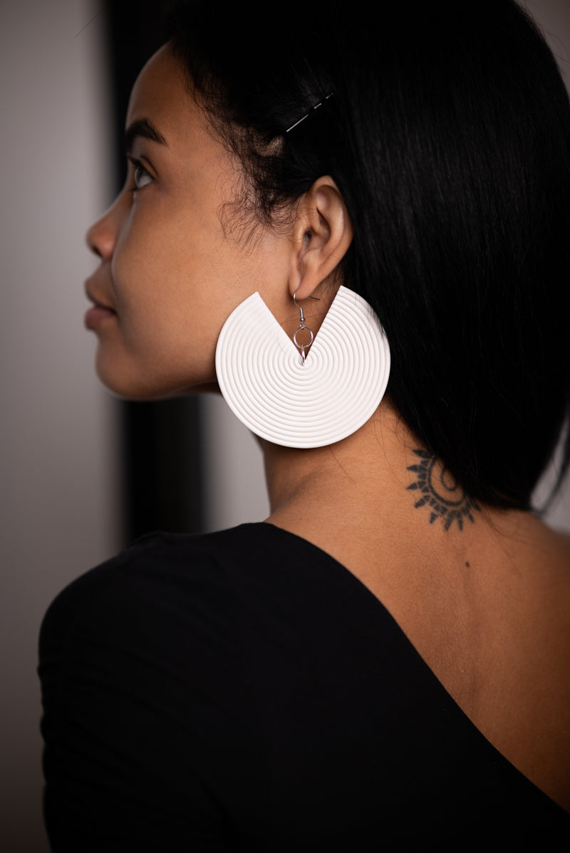 African Spiral Earrings / Matte White