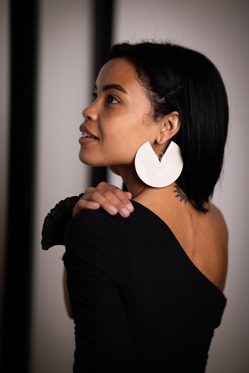 African Spiral Earrings / Matte White