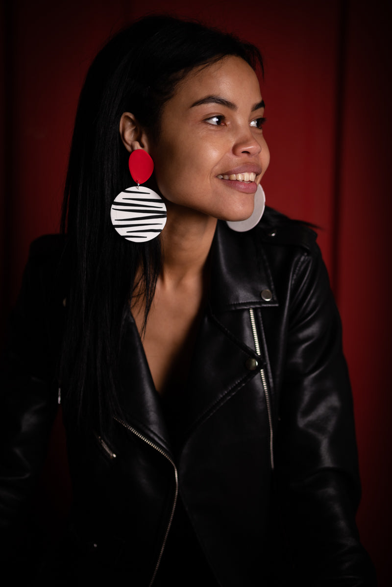 Zebra Earrings / Red