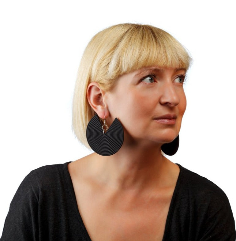 African Spiral Earrings / Matte Black