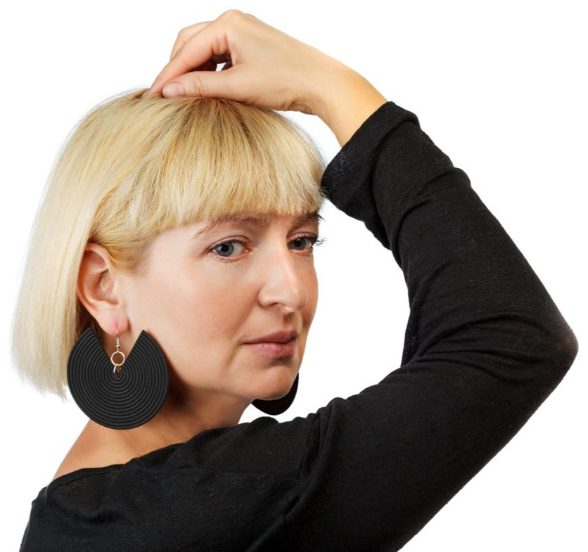 African Spiral Earrings / Matte Black