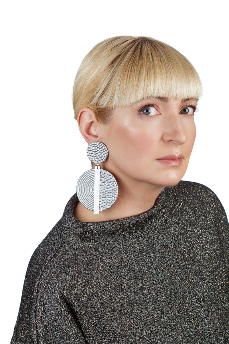 Hammered Spiral Earrings/ Silver