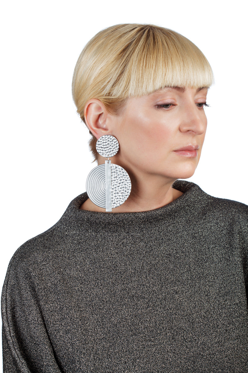 Hammered Spiral Earrings/ Silver
