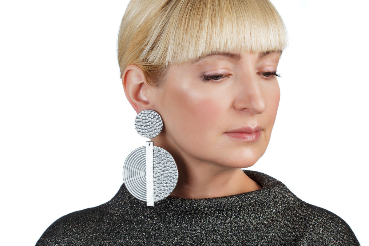 Hammered Spiral Earrings/ Silver