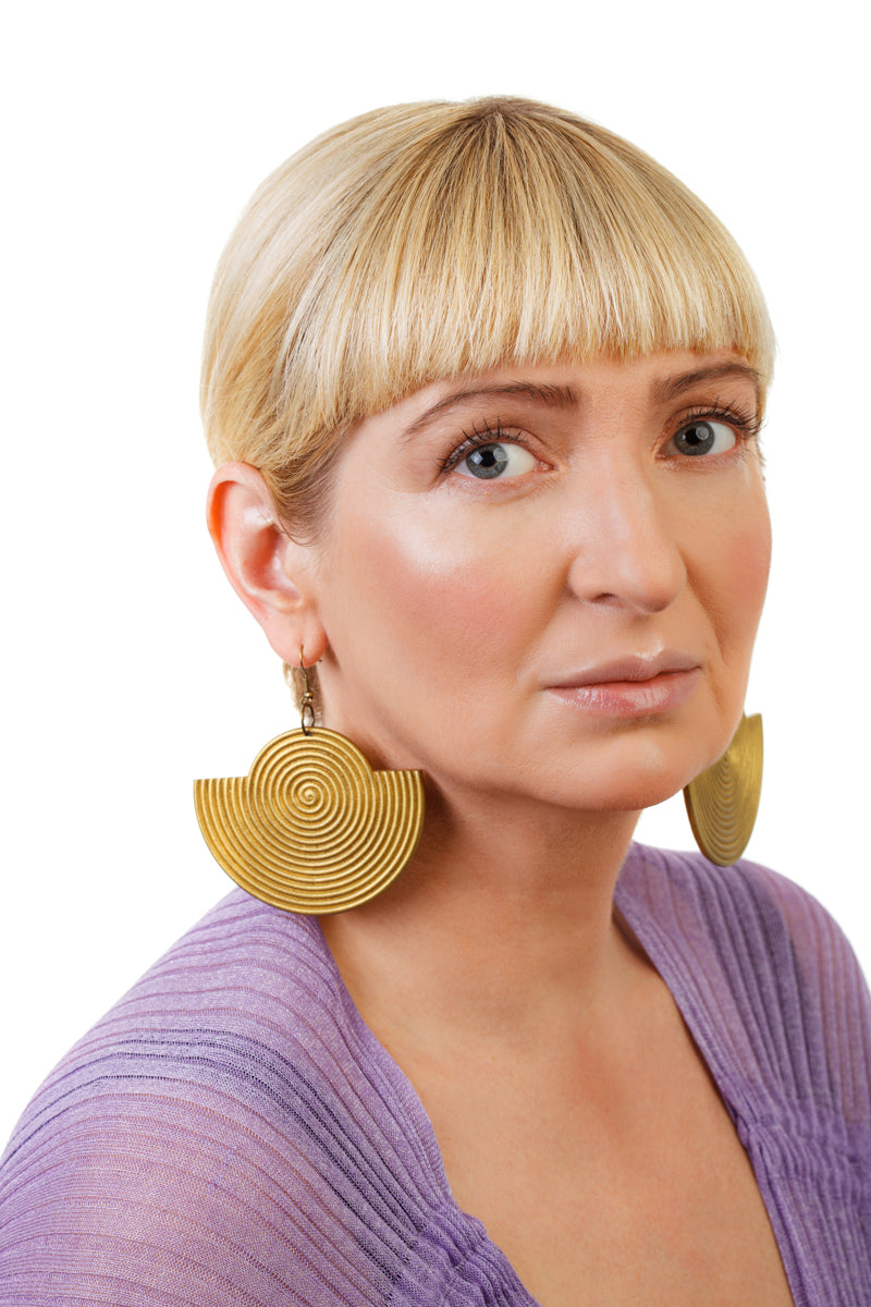 African Spiral Semi-Circle Earrings/ Gold