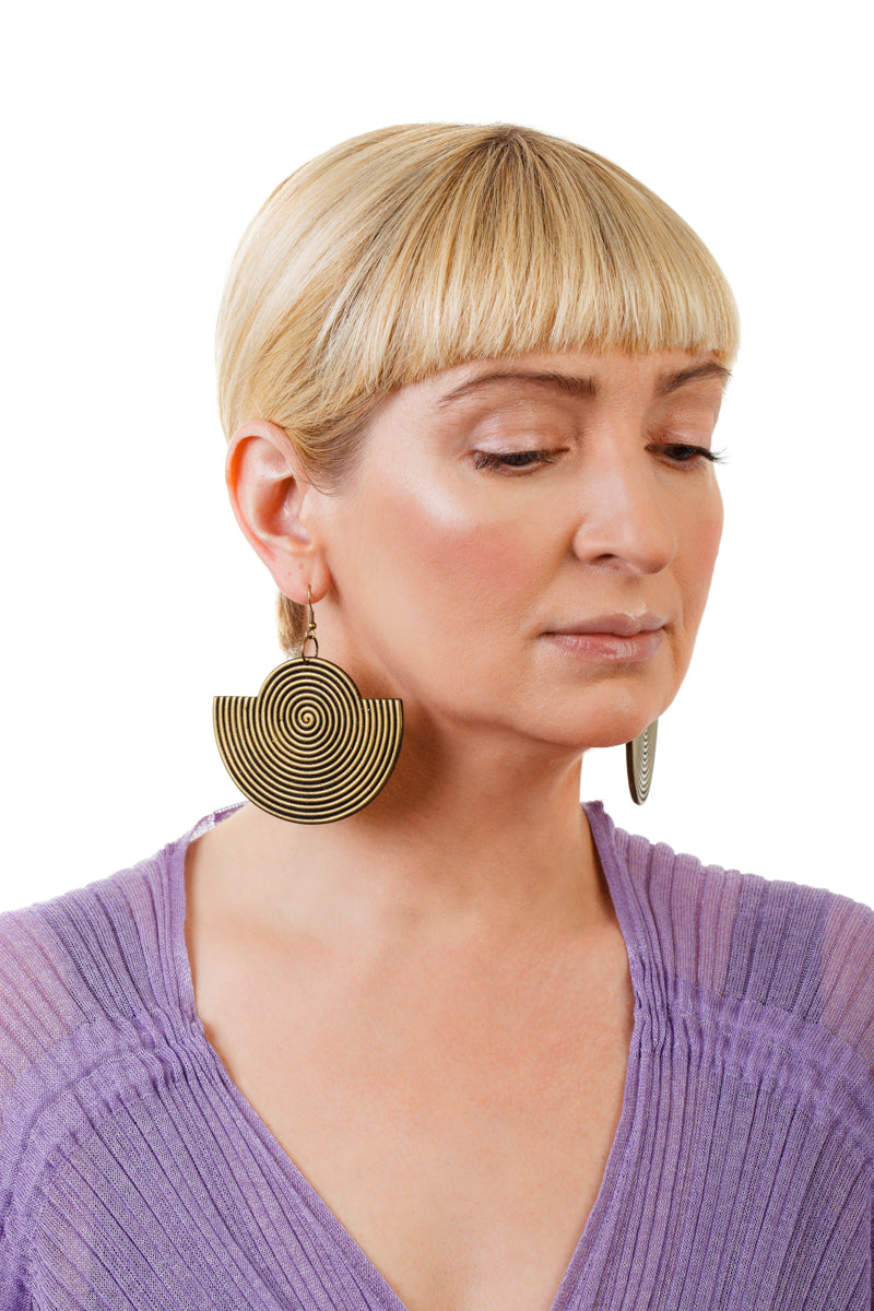 African Spiral Semi-Circle Earrings/ Aged Gold