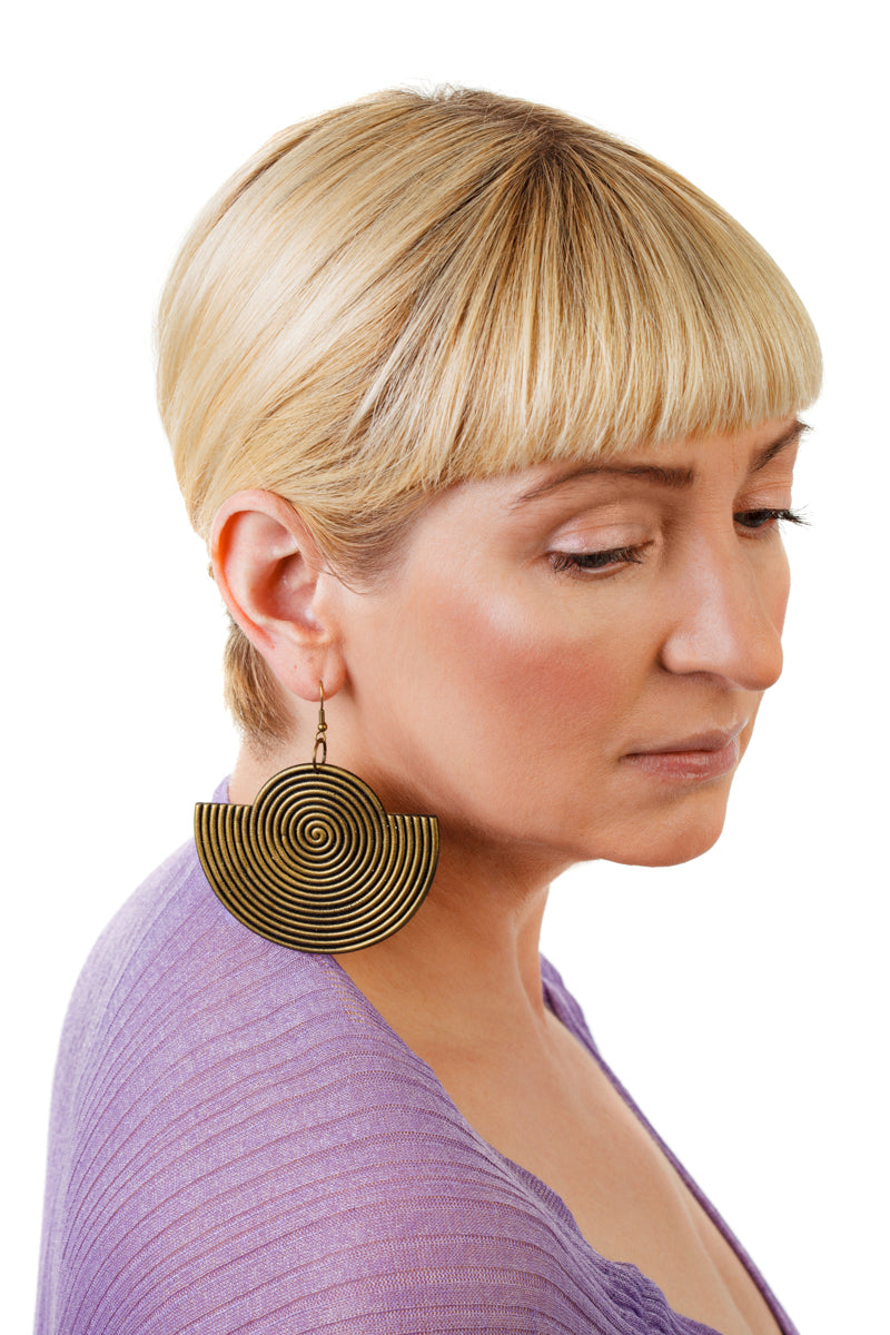 African Spiral Semi-Circle Earrings/ Aged Gold