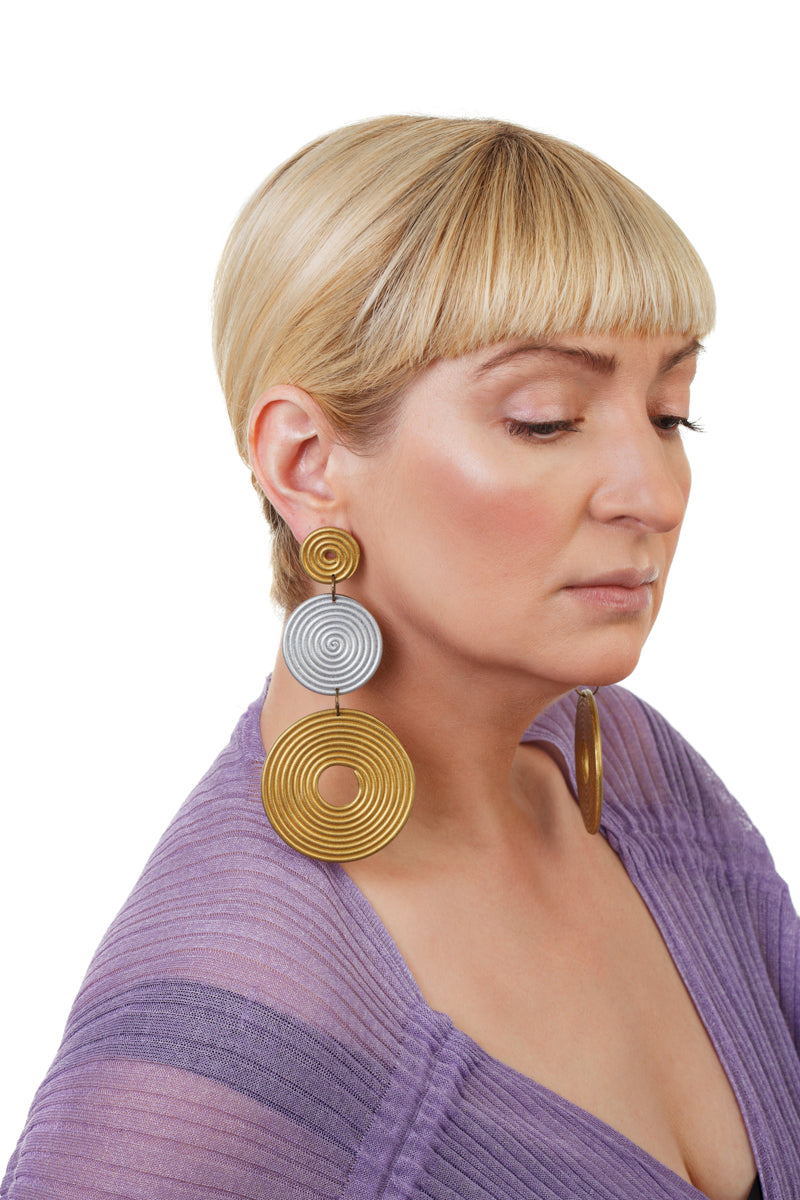 African Spiral Circle Earrings / Gold+Silver