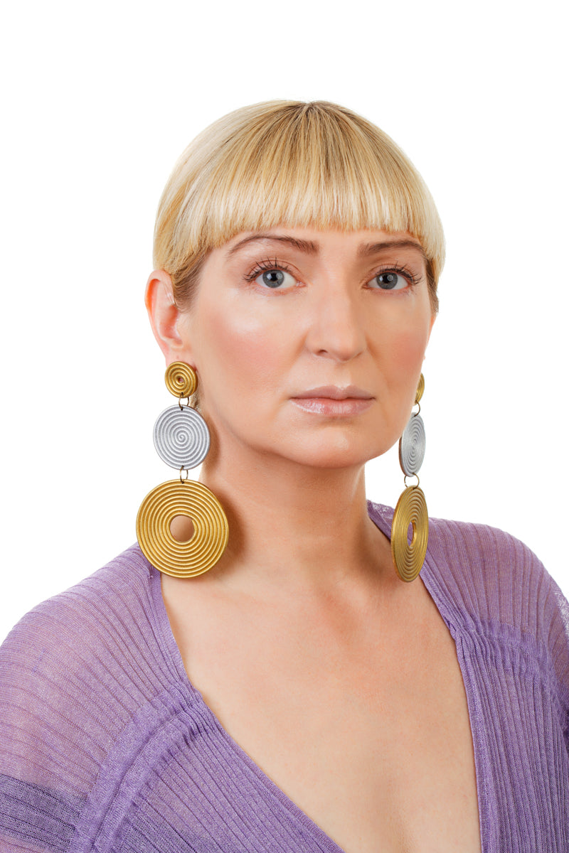 African Spiral Circle Earrings / Gold+Silver