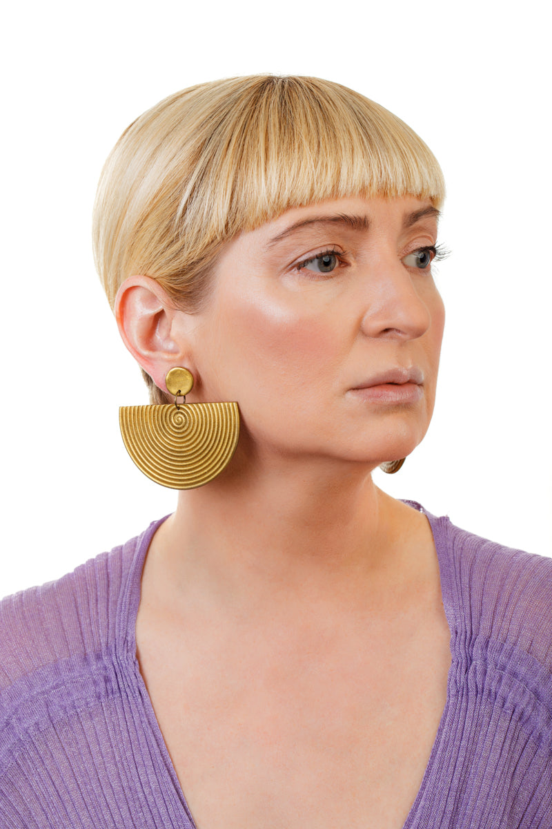 African Spiral Half Moon Earrings/ Gold