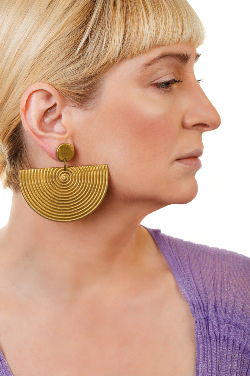 African Spiral Half Moon Earrings/ Gold