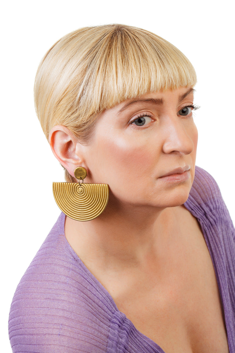 African Spiral Half Moon Earrings/ Gold