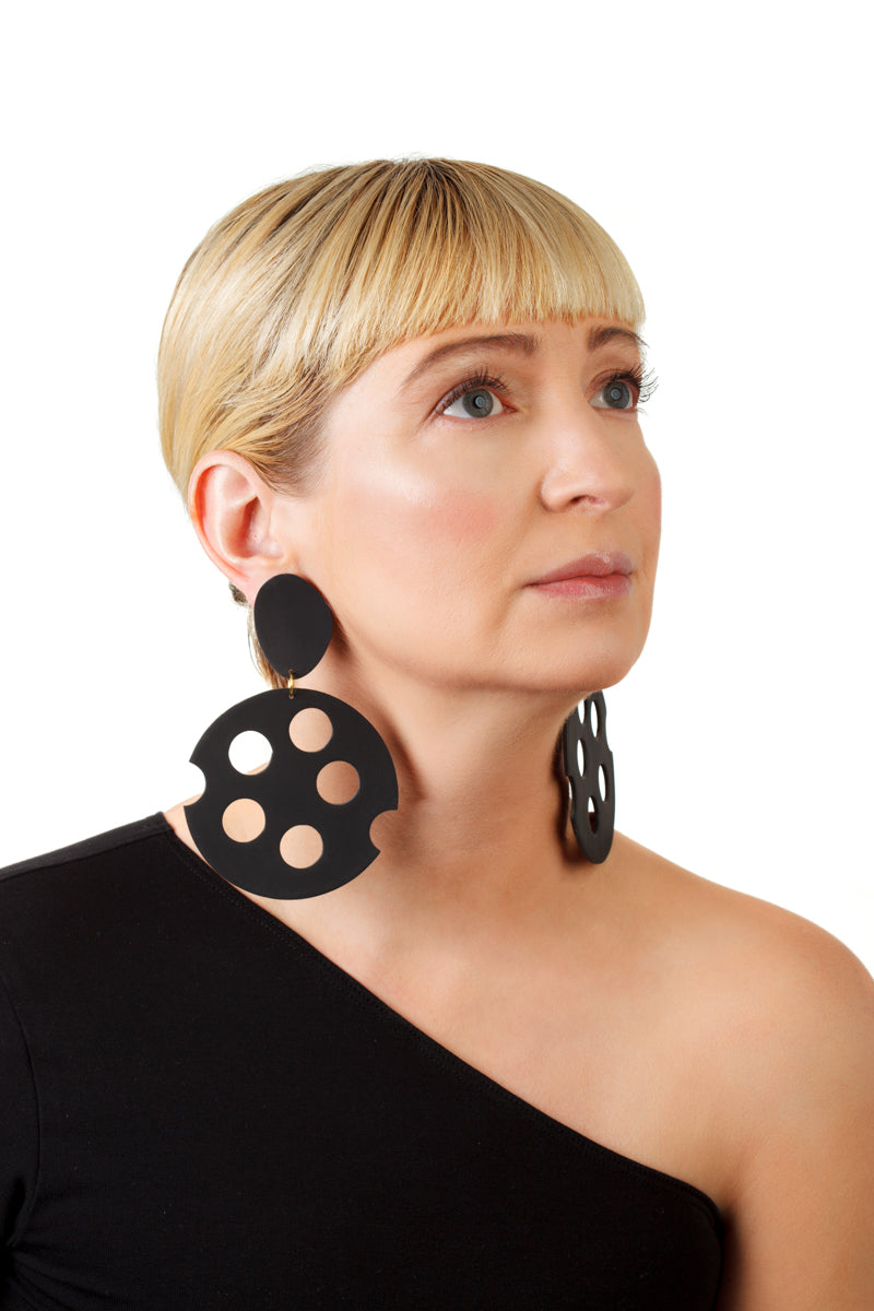 Black Cheese Earrings/ Black