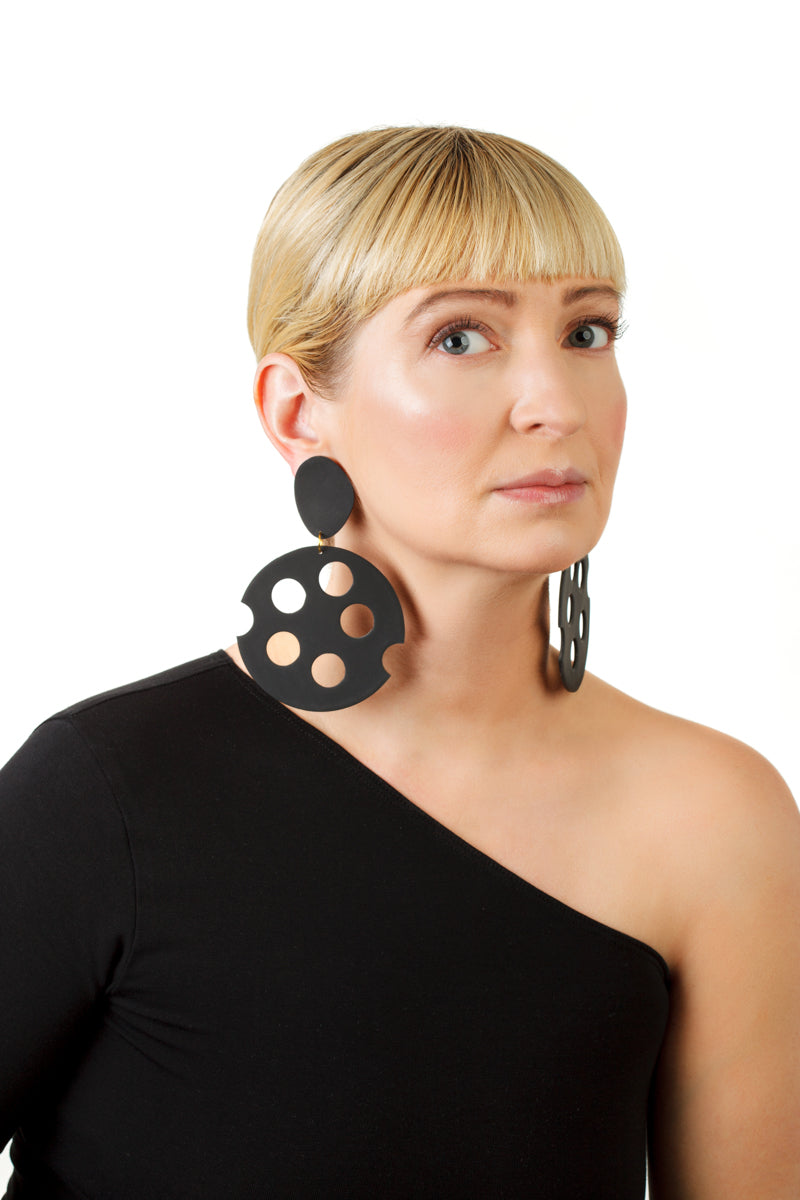 Black Cheese Earrings/ Black