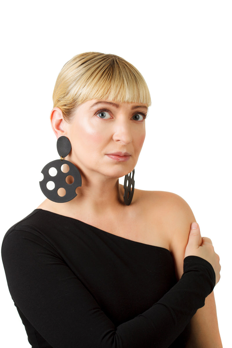 Black Cheese Earrings/ Black