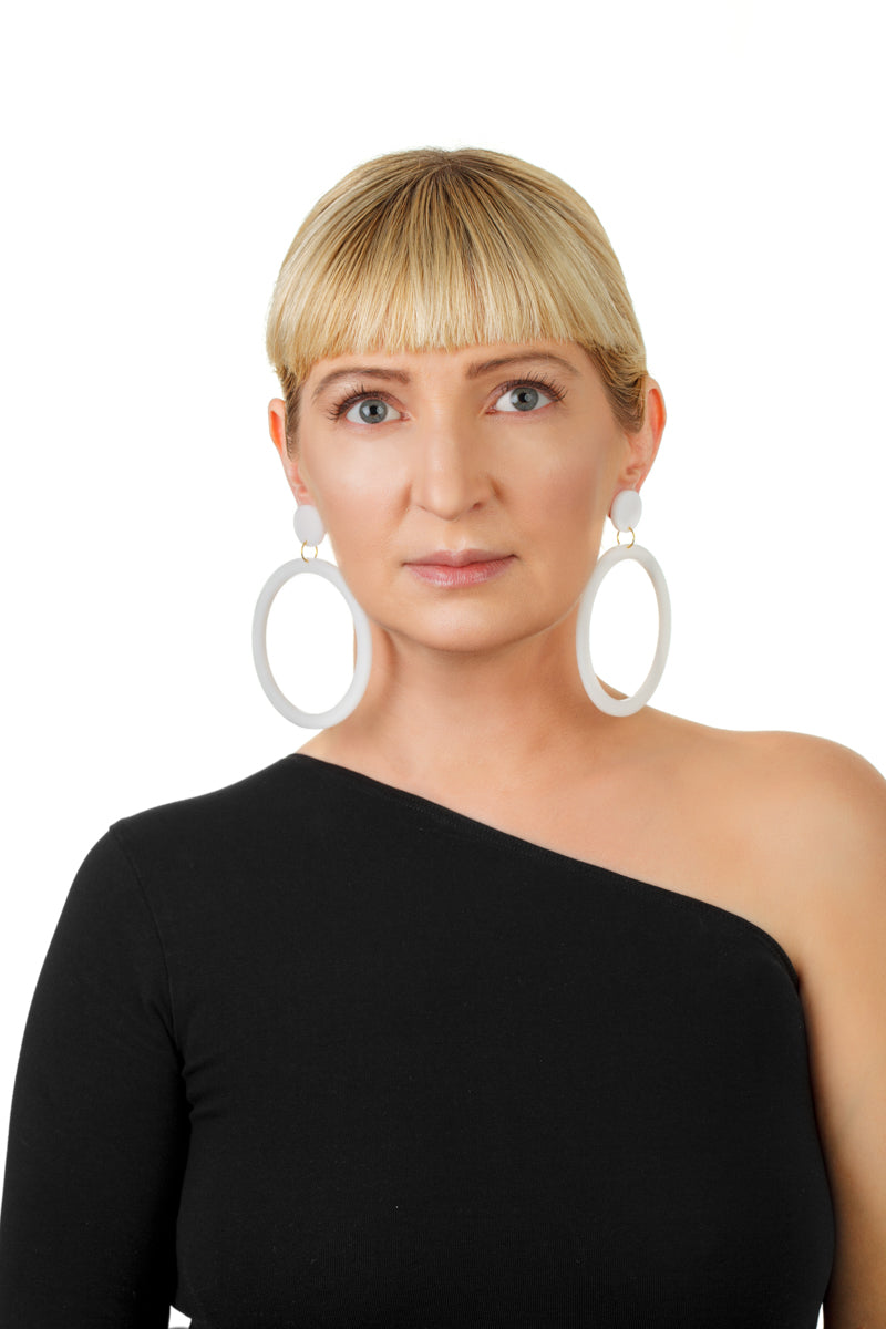 PlexiGlass Mirror-White Hoop Earrings / White