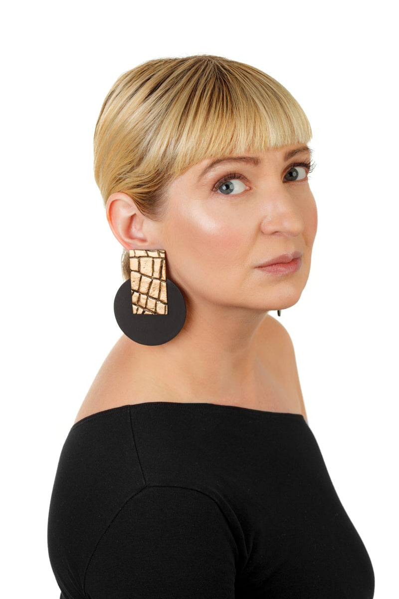 Bronze Snake Earrings/ Bronze+Black
