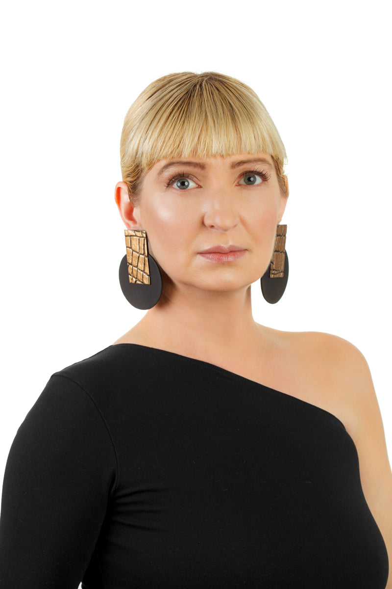 Bronze Snake Earrings/ Bronze+Black