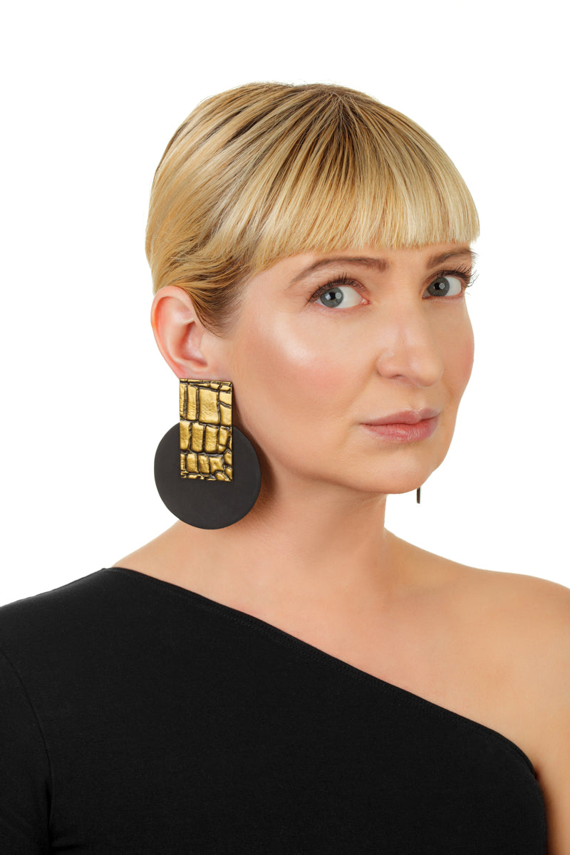 Gold Snake Earrings/ Gold+Black