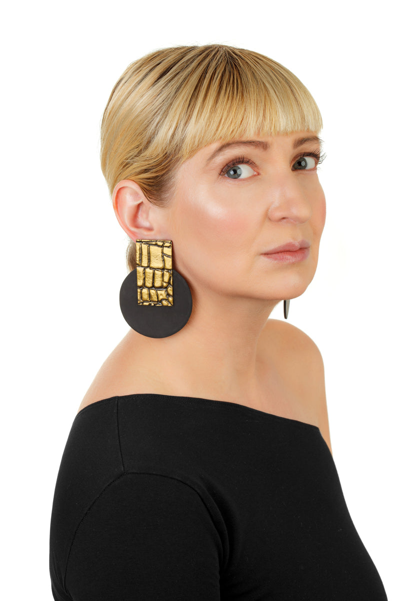 Gold Snake Earrings/ Gold+Black
