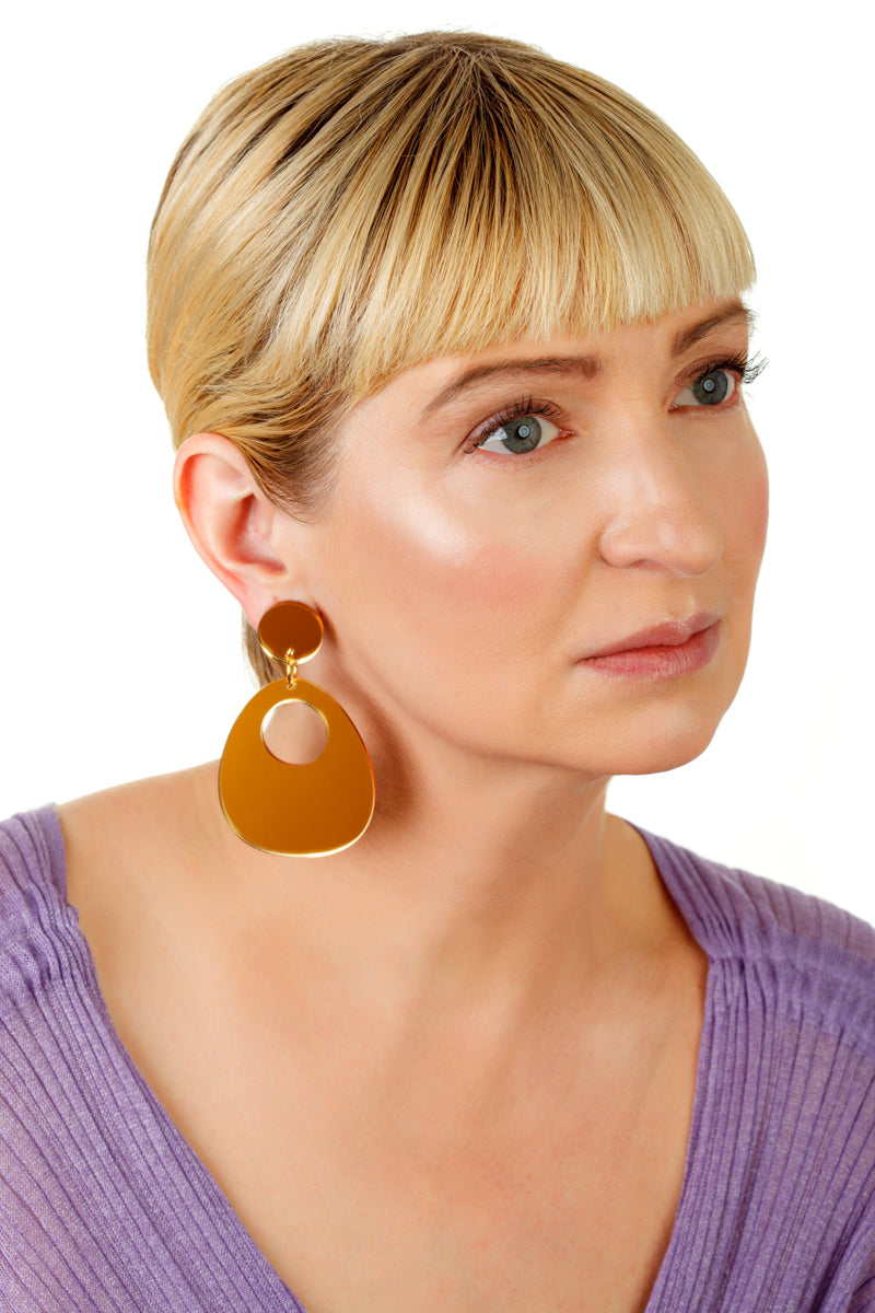 PlexiGlass Gold Mirror Dangle Earrings / Gold