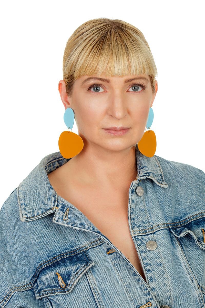 Pebbles Earrings/ Blue+Mustard