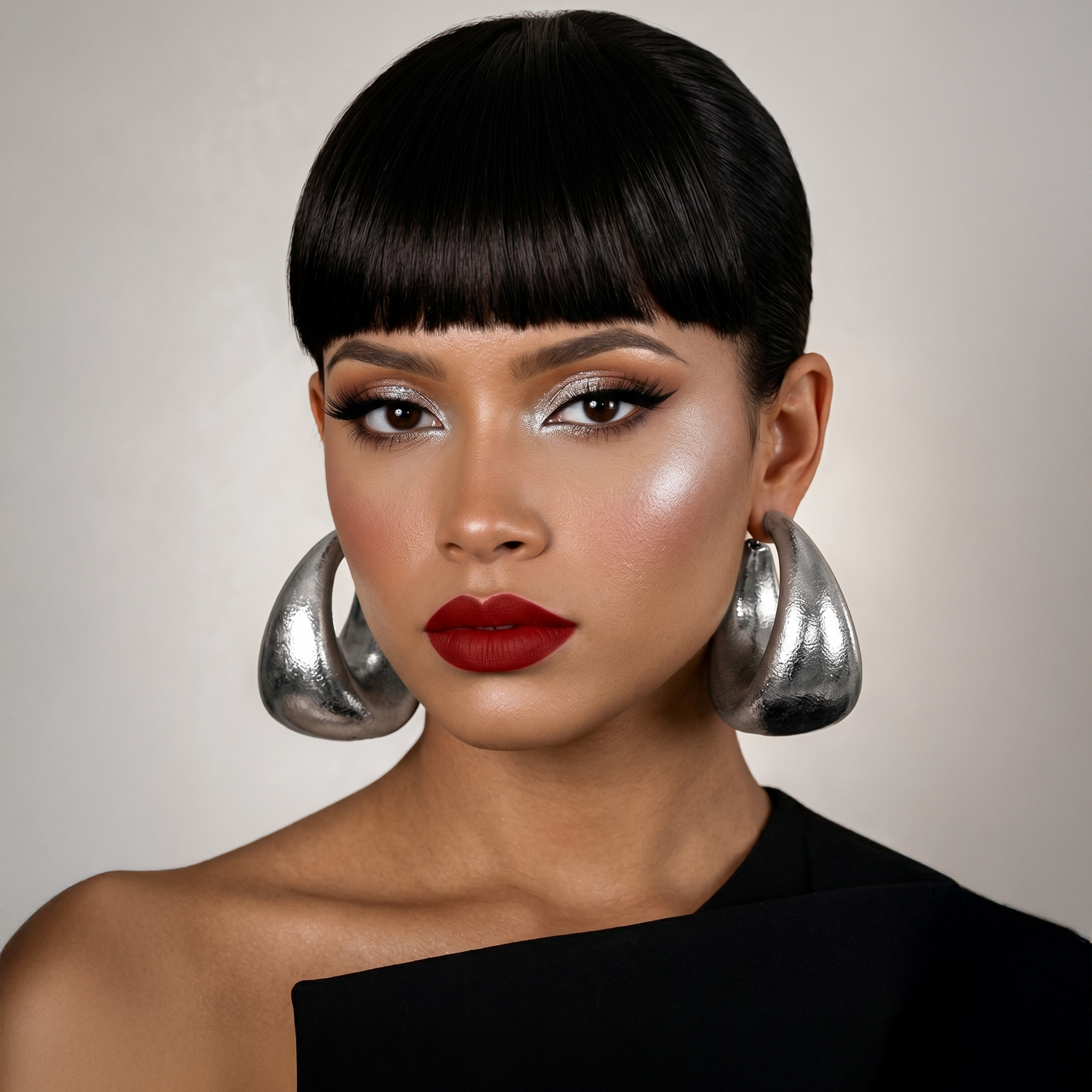 Mega Hoops — silver dramatic oversized hoop earrings on model, statement bold handmade jewelry for evening