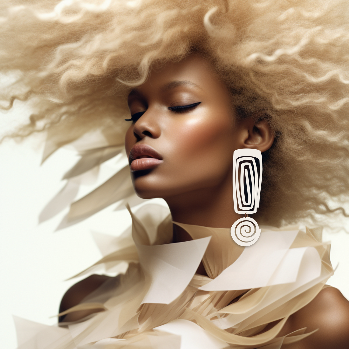 PlexiGlass Mirror-White Square Spiral Earrings / White