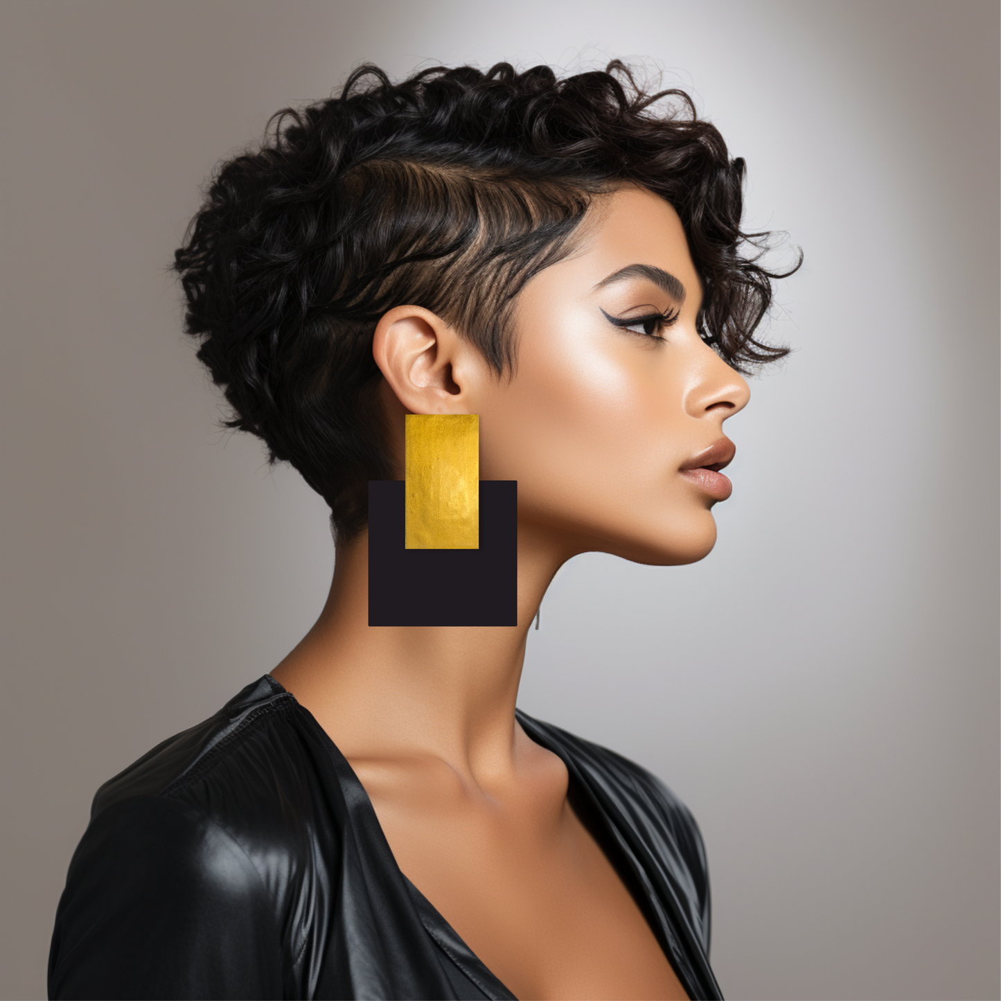 Gold Square Earrings/ Gold+Black