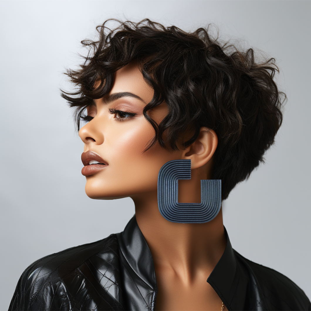 Spiral C-Square Earrings/ Charcoal