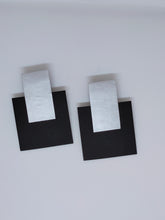 Load image into Gallery viewer, Silver Square Earrings/ Silver+Black
