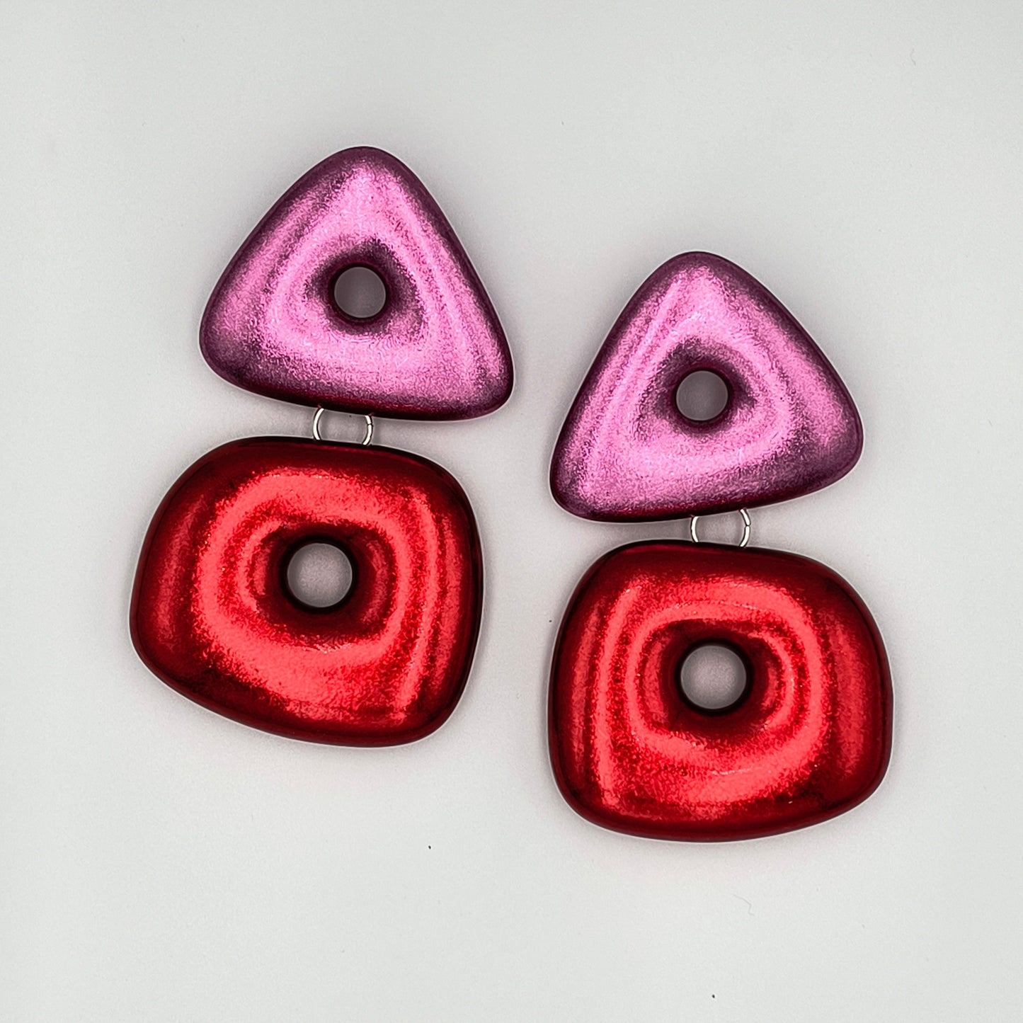 Art Deco Earrings / Red & Pink