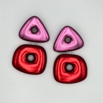 Art Deco Earrings / Red & Pink