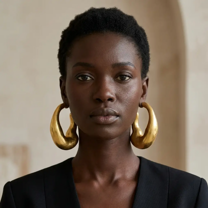 Lava Hoops gold, pair shown flat to reveal the twisting horn shape